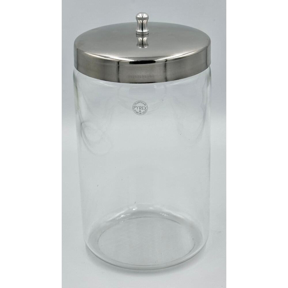 Vintage PYREX Medical Glass Apothecary Storage Jar Stainless Steel Lid
